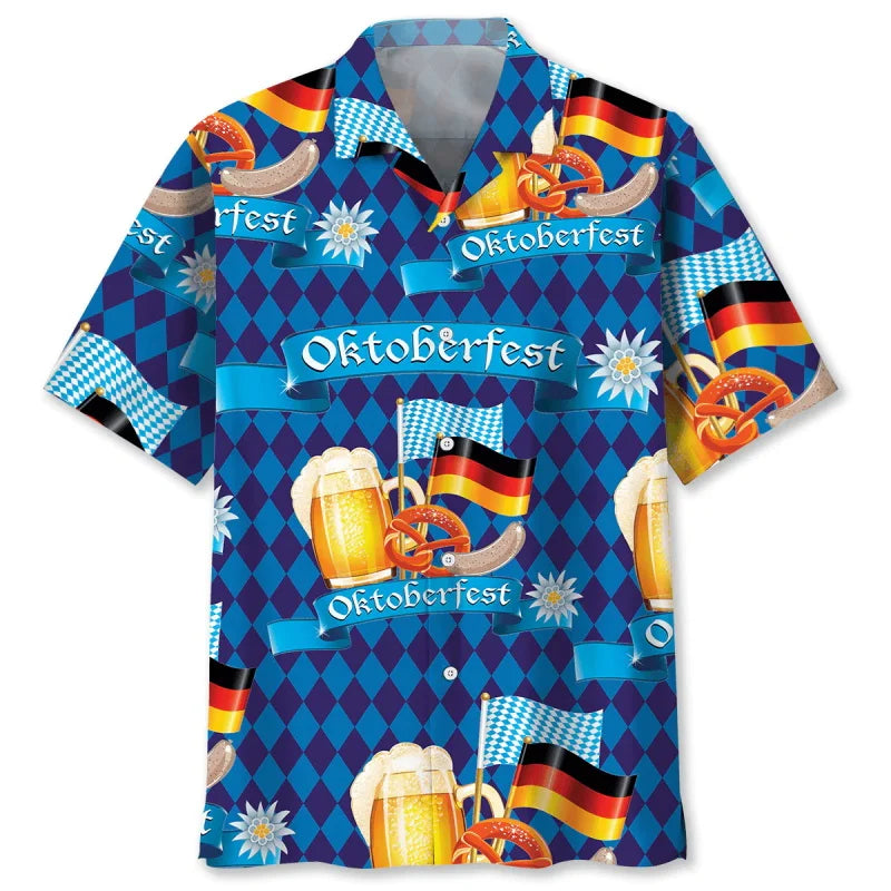 Hawaiiskjorta med öl- och kringlamönster – FeierLaune Oktoberfest 2026