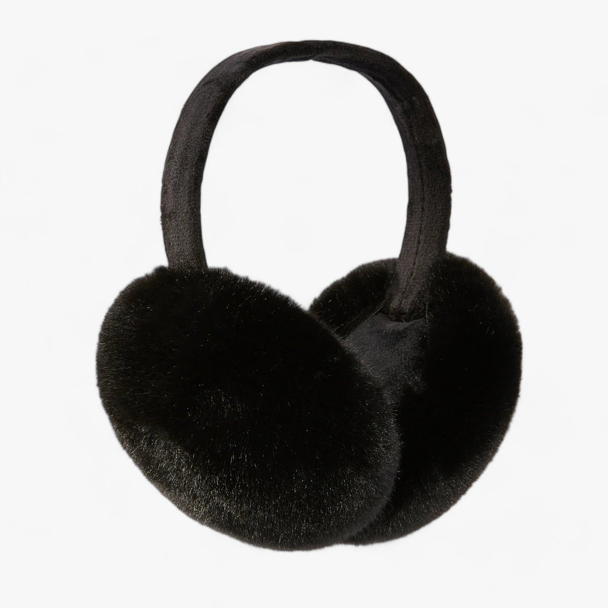Schwarze Ohrenschützer aus Kunstfell, warm, modisch, Winteraccessoire, Unisex.