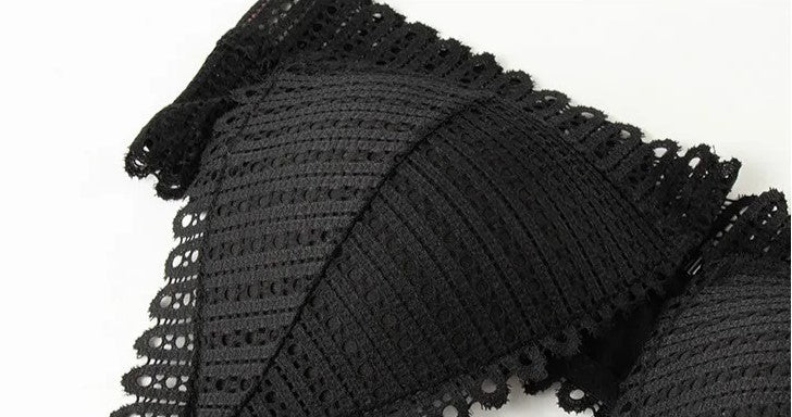 Schwarze Spitzenborte, gehäkelt, dekorativ, Stoffverzierung, DIY-Nähzubehör.