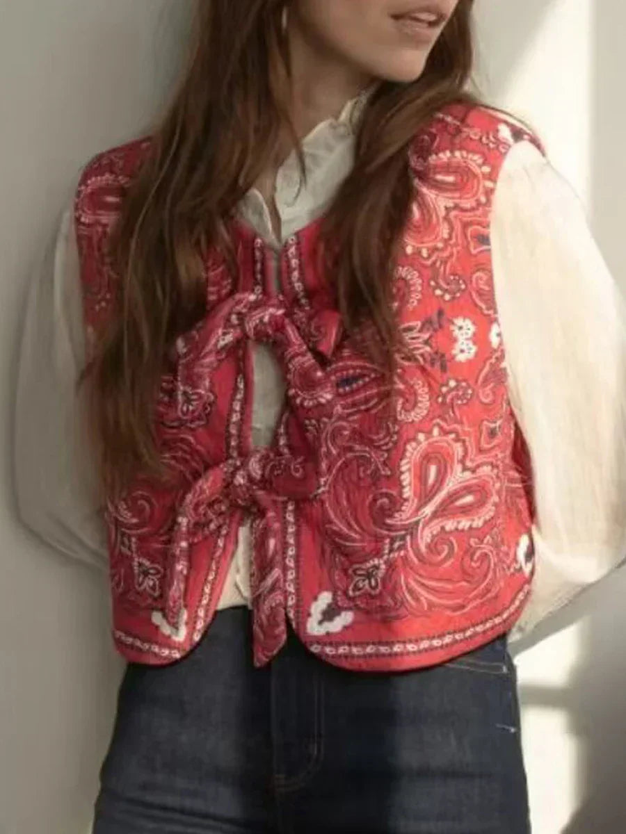 Y2K röd bandana-omlottopp trendig croppad streetwear-överdel - Liora