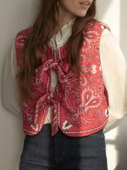 Y2K röd bandana-omlottopp trendig croppad streetwear-överdel - Liora