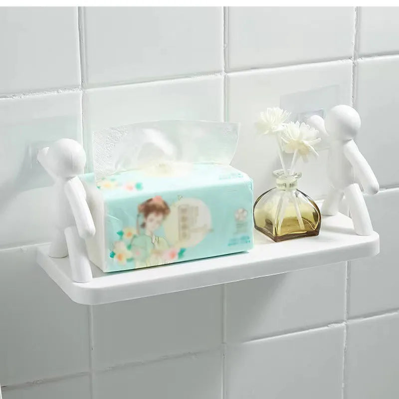 Weiße Wandregalhalterung mit Taschentuchbox und Vase, Badezimmer-Dekoration, modern.