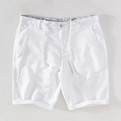 Strandshorts för herr i linne-bomull, sommarlook med knappstängning - Sandro