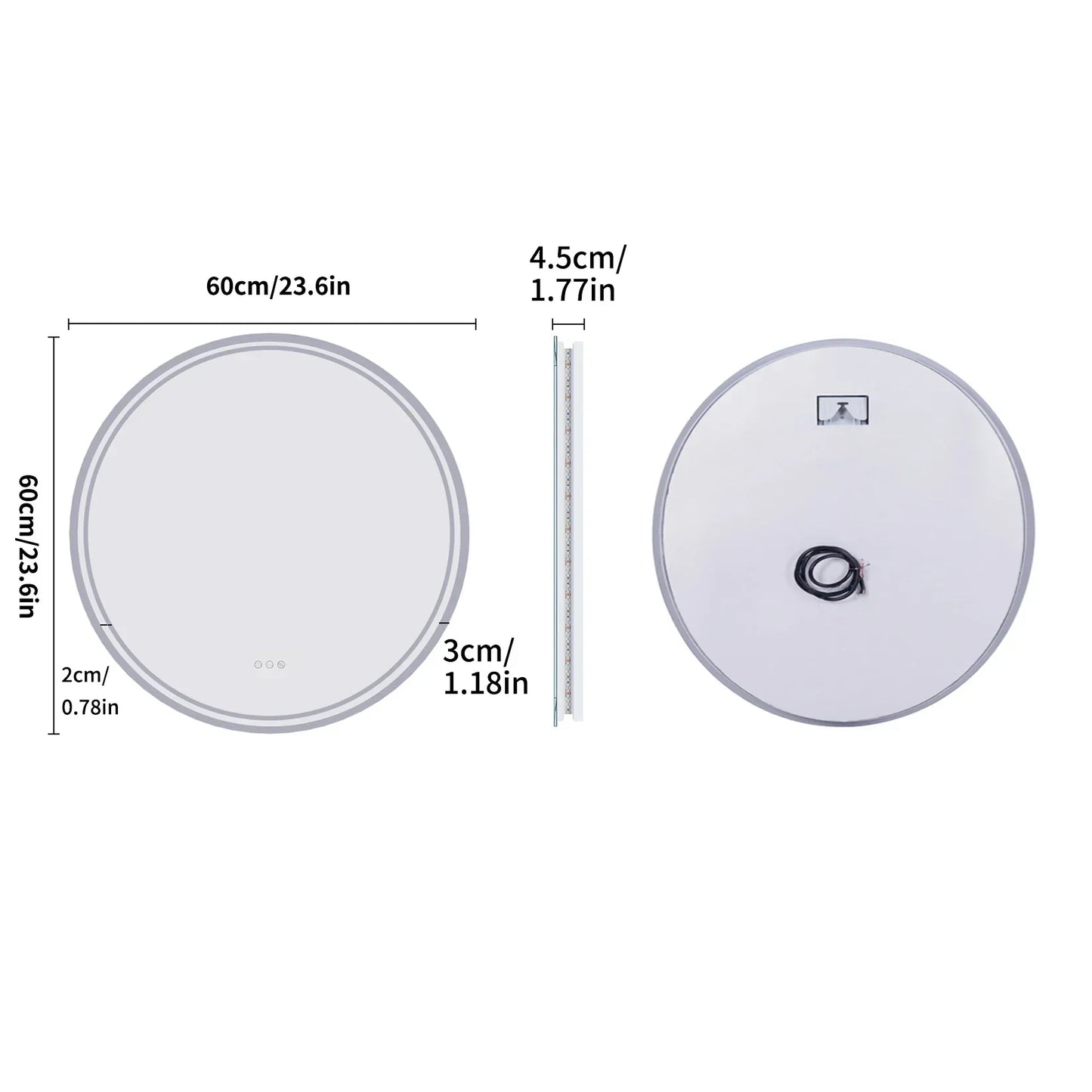 Runder LED-Spiegel 60cm, beleuchtet, Wandmontage, modernes Badezimmer-Design, energiesparend.