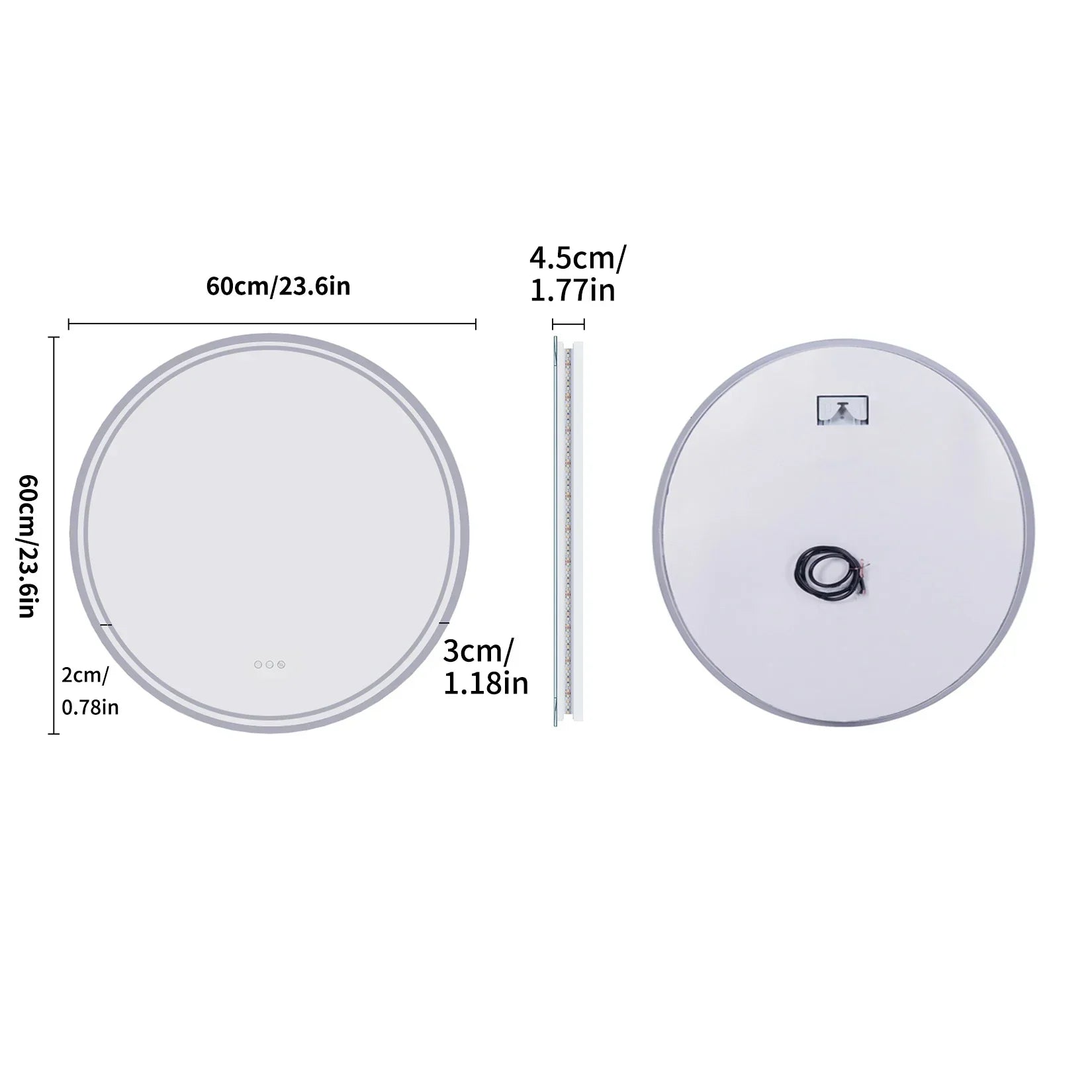 Runder LED-Spiegel 60cm, beleuchtet, Wandmontage, modernes Badezimmer-Design, energiesparend.