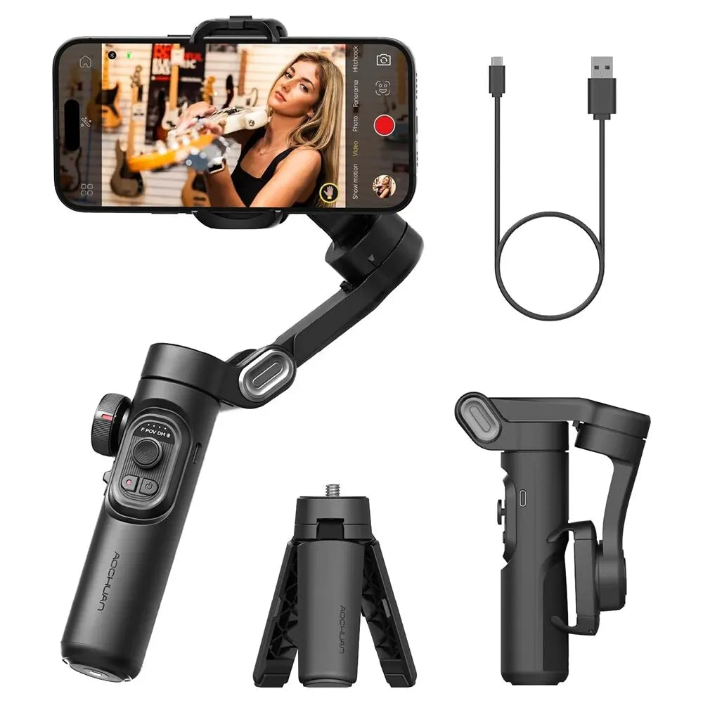 3-axlad smartphone-gimbalstabilisator med AI-spårning och ansiktsigenkänning – Alvion