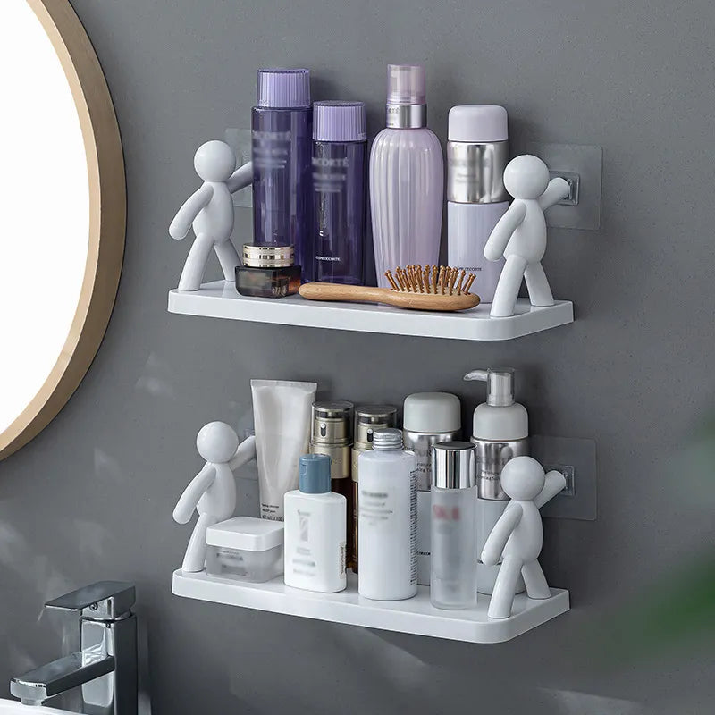 Wandregal Bad Kunststoff weiß, mit Figuren, für Kosmetikaufbewahrung, modern, platzsparend.