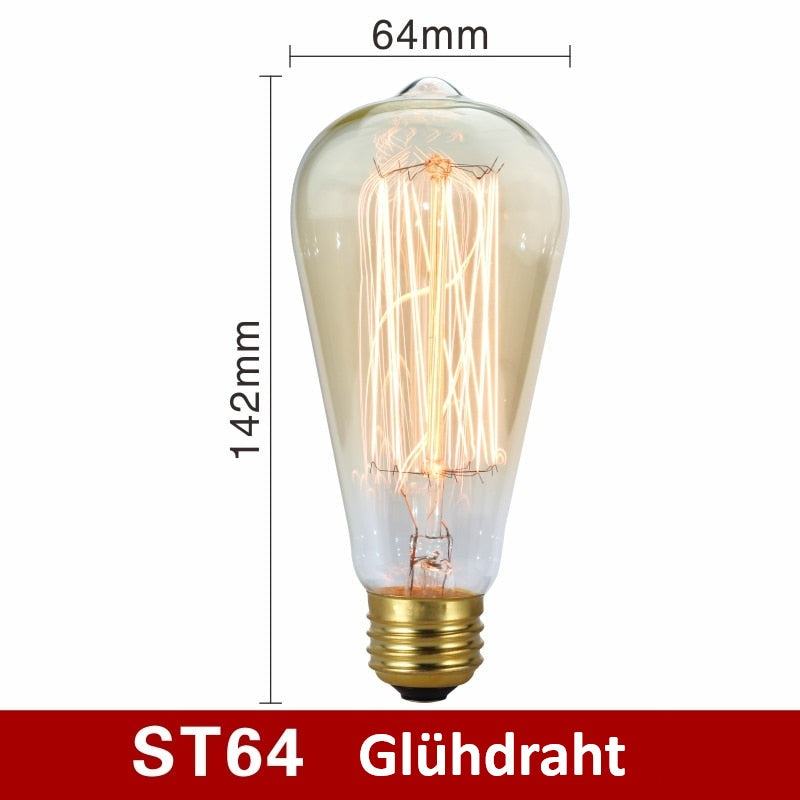 ST64 Glühdraht-Glühbirne, 64mm x 142mm, Vintage Edison-Stil, E27-Sockel, warmweißes Licht