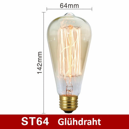 ST64 Glühdraht-Glühbirne, 64mm x 142mm, Vintage Edison-Stil, E27-Sockel, warmweißes Licht