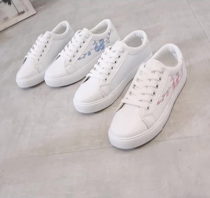 Weiße Sneaker mit Blumenmuster, Damen, modisch, bequem, Freizeit, flach, Schnürschuhe.