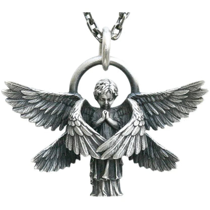 Silberner Engelsanhänger mit Flügeln, Gebetskette, Schmuck, Vintage-Stil, Geschenkidee.