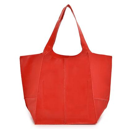 Rote Ledertasche, geräumig, modisch, Einkaufstasche, Damen, hochwertig, stilvoll.
