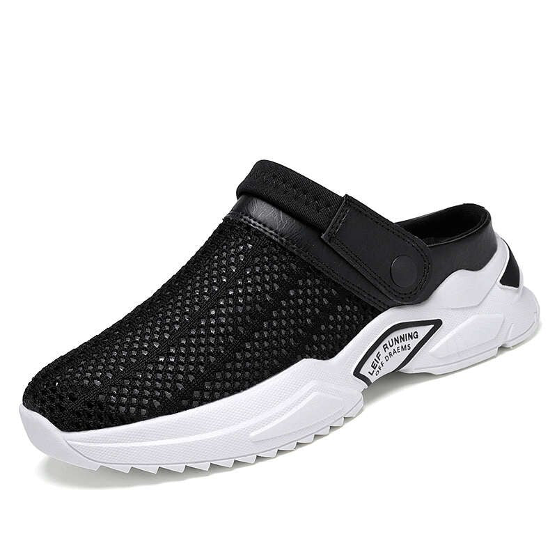 Schwarzer Mesh-Sneaker, atmungsaktiv, rutschfest, für Herren, sportlich, bequem.