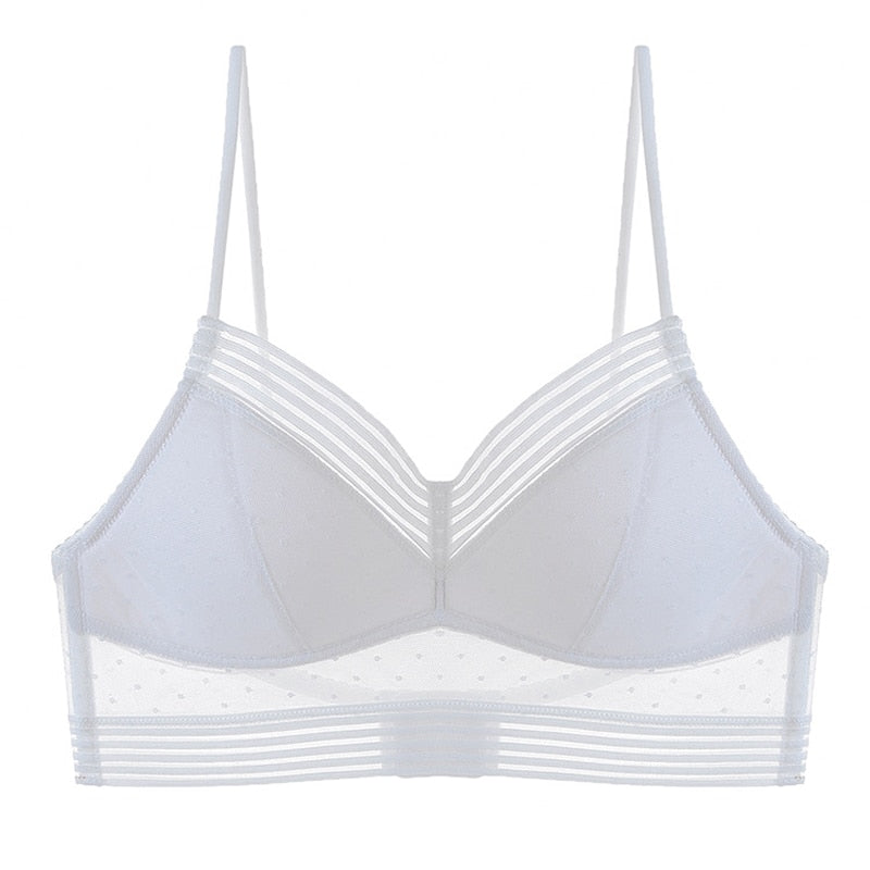 Weißer Spitzen-BH, transparent, Damenunterwäsche, verstellbare Träger, bequem, elegant