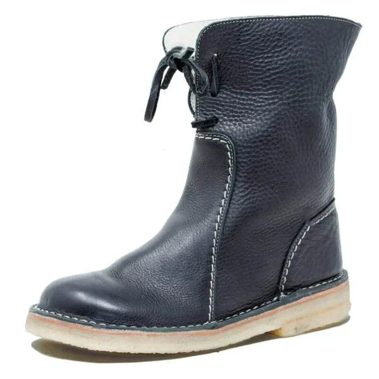 Schwarzer Lederstiefel mit Schnürung, robuste Sohle, modisch, langlebig, Herrenstiefel.