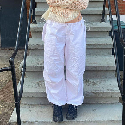 Weiße Baggy-Hose Damen, lässig, Baumwolle, Streetwear, Mode, Treppe, Outdoor.