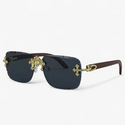 Randlös steampunk-solglasögon med metallaccenter – Nirex