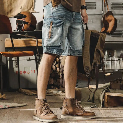Herr Denim-Cargo-Bermuda i retro motorcykelstil – Ronex