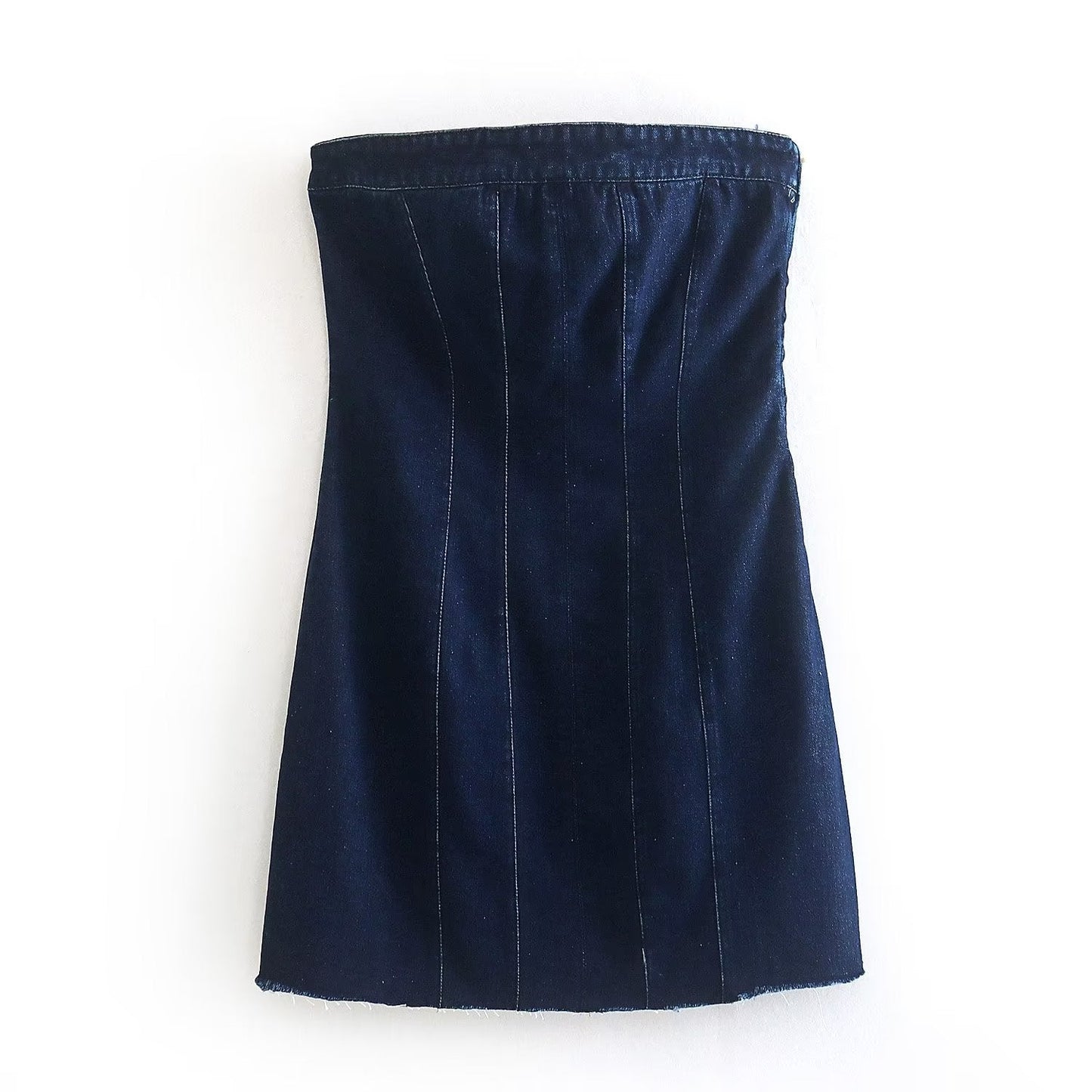 Schwarzes Denim-Korsett, ärmellos, figurbetont, modisch, Damenbekleidung, elegant.