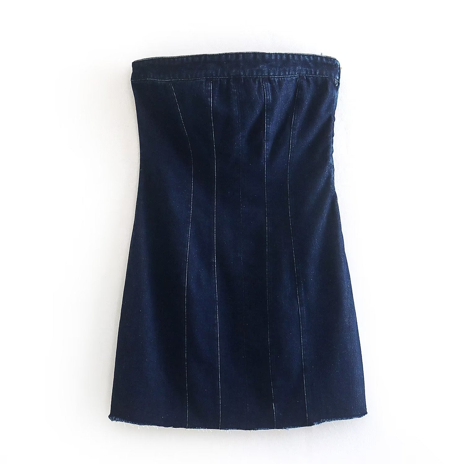 Schwarzes Denim-Korsett, ärmellos, figurbetont, modisch, Damenbekleidung, elegant.