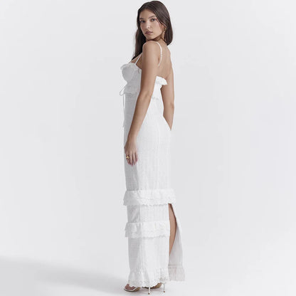 Stilren broderad camisole-maxiklänning i vitt – Alina