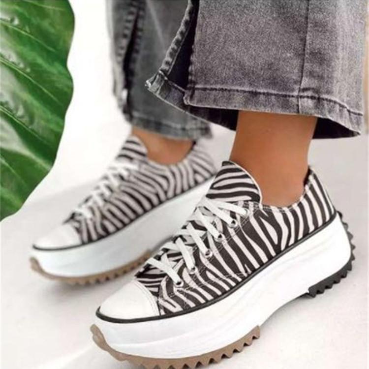 Zebra-Print Sneaker mit Plateau, Damen, schwarz-weiß, modisch, lässig, robuste Sohle.