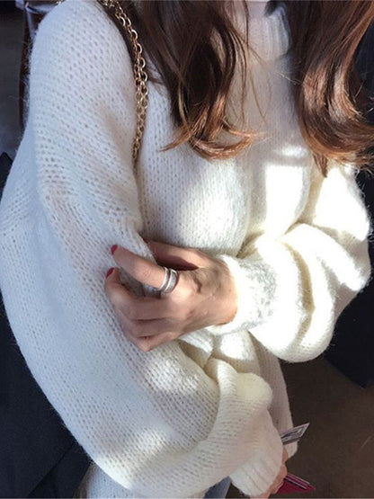 Damen Pullover, weiß, Strick, langärmelig, modisch, warm, Winterkleidung, elegant.