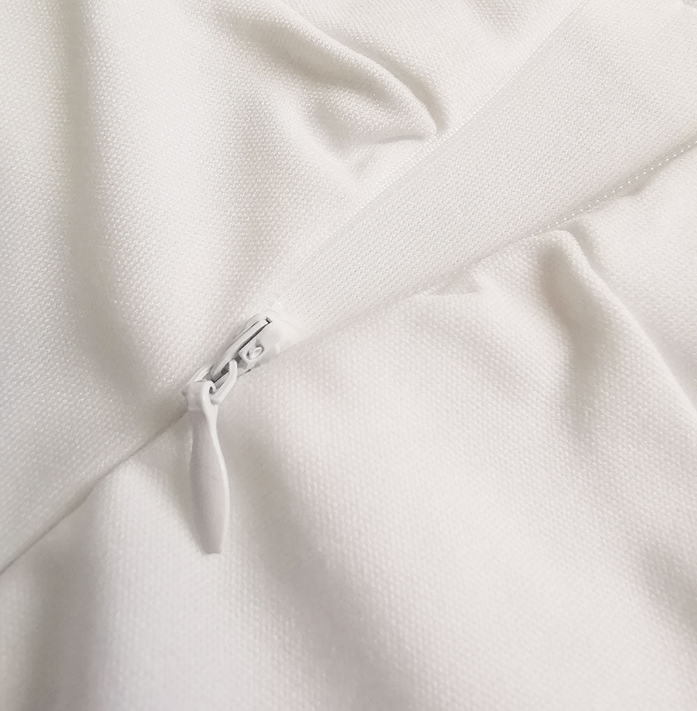 Weißer Stoff mit Reißverschluss, Textilmaterial, Nahaufnahme, Mode, Bekleidung, Detailansicht