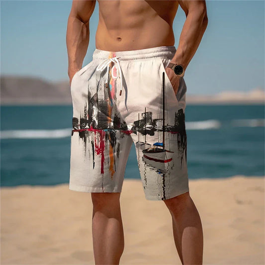 Strandshorts för herrar i bomull 3D-tryck Andningsbar sommarlook - Jamal