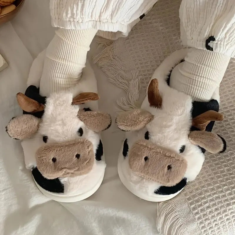 Plyschtofflor med ko‑mönster – PlushCow