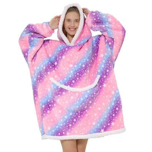 Oversized fleecefilt med huva och fickor – SnugJoy