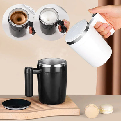 Weiße selbstumrührende Tasse, wiederaufladbar, Edelstahl, automatische Magnetrührfunktion.