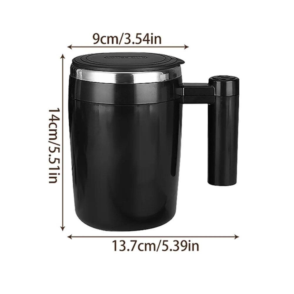 Schwarzer selbstumrührender Kaffeebecher, Edelstahl, automatisch, wiederaufladbar, 400ml.