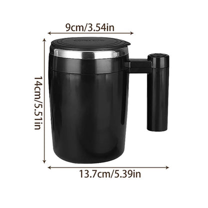 Schwarzer selbstumrührender Kaffeebecher, Edelstahl, automatisch, wiederaufladbar, 400ml.