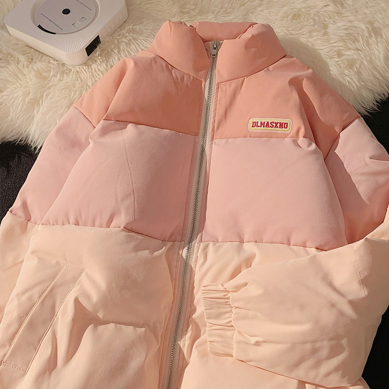 Rosa Damen-Daunenjacke mit Reißverschluss, warm, modisch, Winterbekleidung, gemütlich.