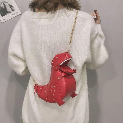 Rote Dinosaurier-Handtasche aus Leder, Damenmode, Schultertasche, trendiges Accessoire.