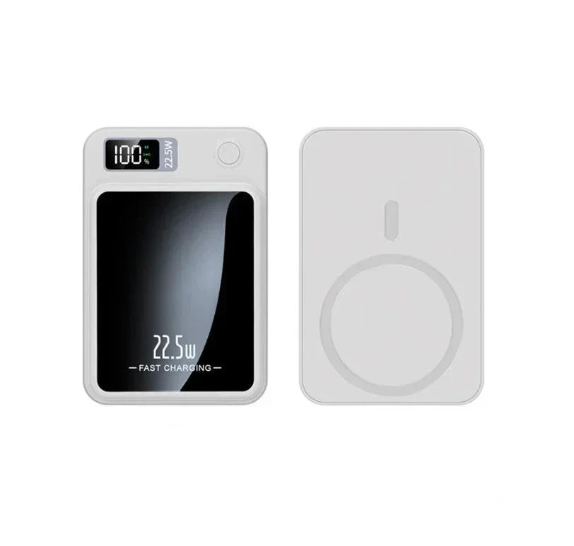 Weiße Powerbank 22.5W mit LED-Anzeige, schnelles Laden, tragbares Ladegerät.