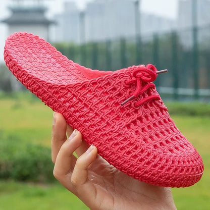 Luftiga damoutdoorloafers med öppet tåparti – Linaya