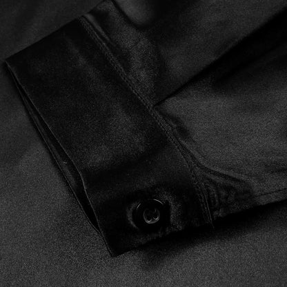 Höstlig satin damblus med djup V-ringning och långa ärmar - Daria