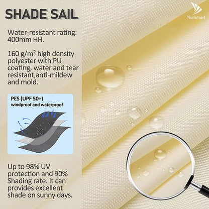 Vattentätt rektangulärt solsegel med UV-skydd och monteringsset – ShadeGuard