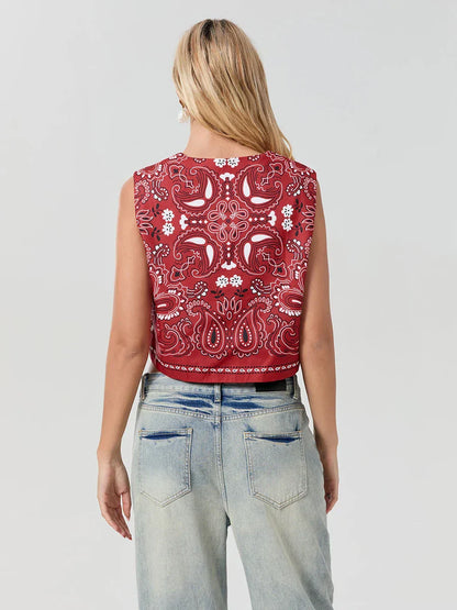 Y2K röd bandana-omlottopp trendig croppad streetwear-överdel - Liora