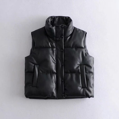 Schwarze gesteppte Weste, ärmellos, mit Knöpfen, modisch, warm, für Herbst und Winter.