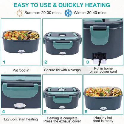 1,5 L elektrisk lunchlåda/matvärmare, 60 W, bärbar och läcksäker – HeatBox