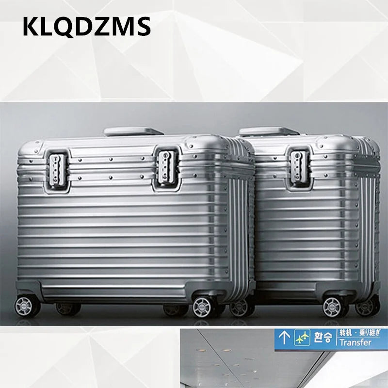 KLQDZMS rullande resväska i hel aluminium‑magnesiumlegering — boardingbox, herrarnas affärstrolleyväska 18", 20", 22", 24" bagage