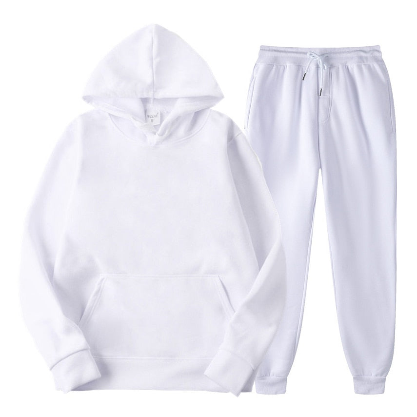 Weißer Kapuzenpullover und Jogginghose Set, Unisex, Baumwolle, bequem, Freizeitkleidung.