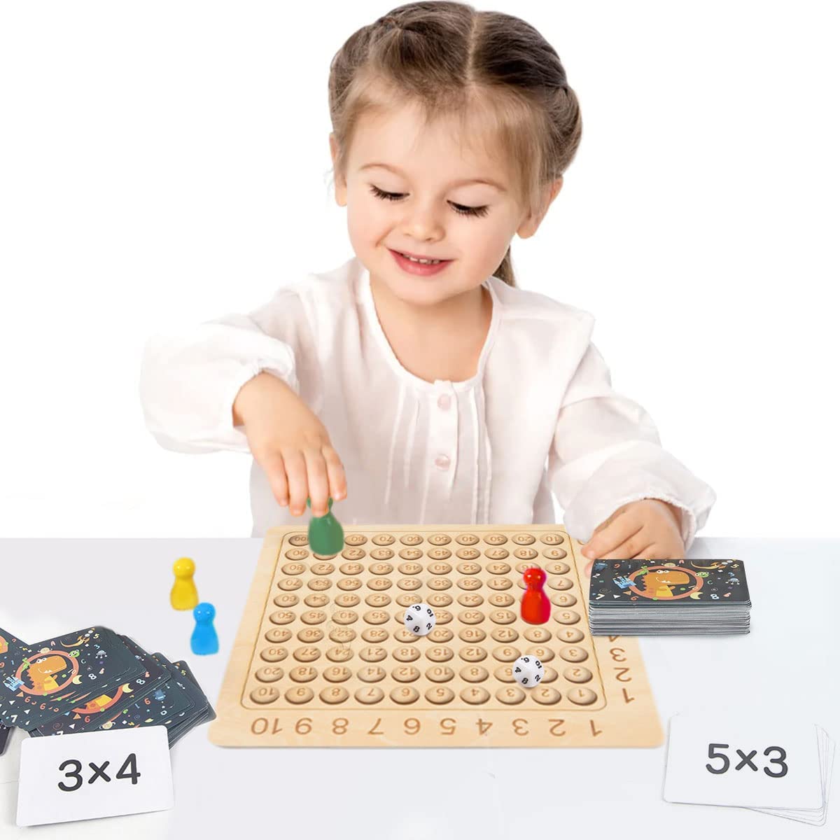 Lärande spel träbräda för multiplikation 1–10 med kort och tärningar