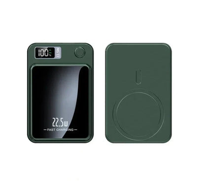Grüne Powerbank 22.5W mit LED-Anzeige, schnelles Laden, tragbares Ladegerät, USB-C-kompatibel.
