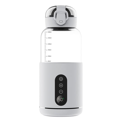 Graue elektrische Thermosflasche mit Temperaturanzeige, 300ml, BPA-frei, tragbar.