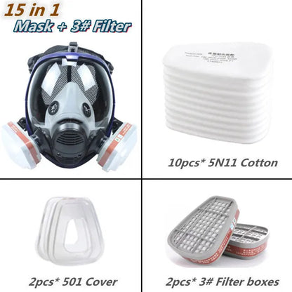 Helmask med anti-imma-lins och industriella gasfilter
