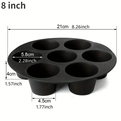 Schwarze Silikon-Muffinform, 8 Zoll, 6 Tassen, antihaftbeschichtet, backofenfest.